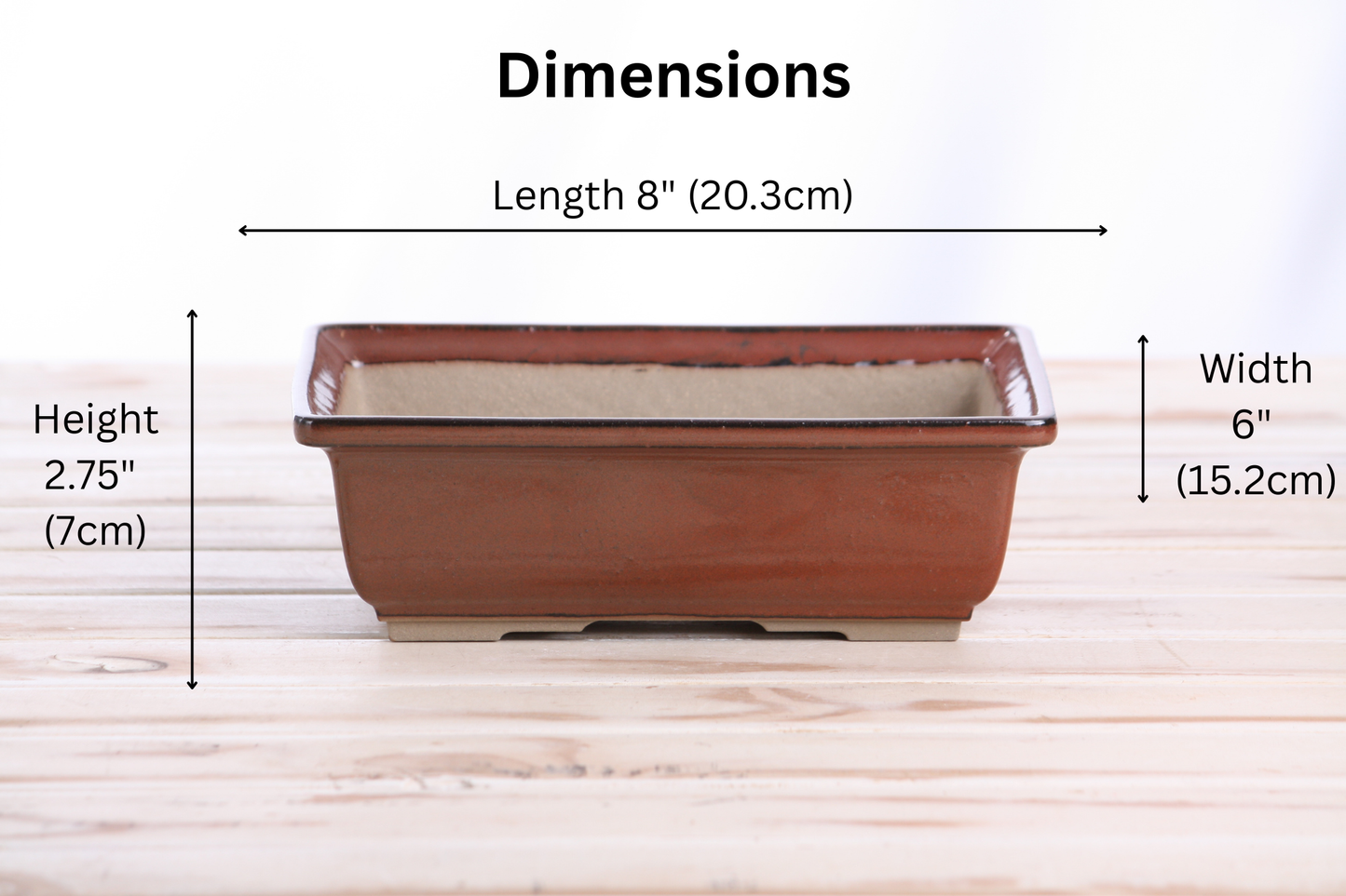 Willow Bonsai Ceramics Rectangle Bonsai Pot – 8 Inch (Sunset)