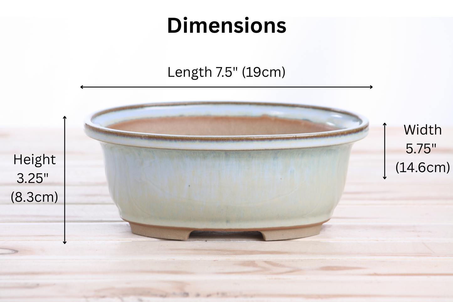 Willow Bonsai Ceramics Fat Bonsai Pot – 7.5 Inch (Glacier)
