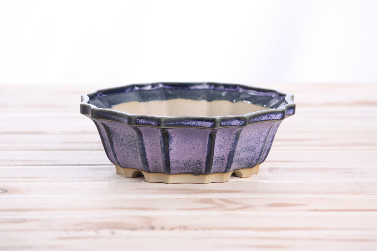 Flower Design Bonsai Pot 6.5 Inch – Elegant Ceramic Bonsai & Succulent Planter, High‑Fired Frost‑Proof Stoneware with Drainage & Wiring Holes, Handmade in USA (Purple)