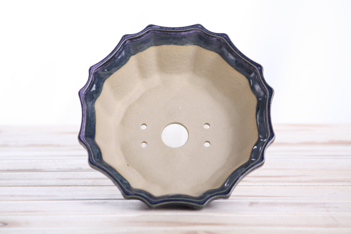 Flower Design Bonsai Pot 6.5 Inch – Elegant Ceramic Bonsai & Succulent Planter, High‑Fired Frost‑Proof Stoneware with Drainage & Wiring Holes, Handmade in USA (Purple)