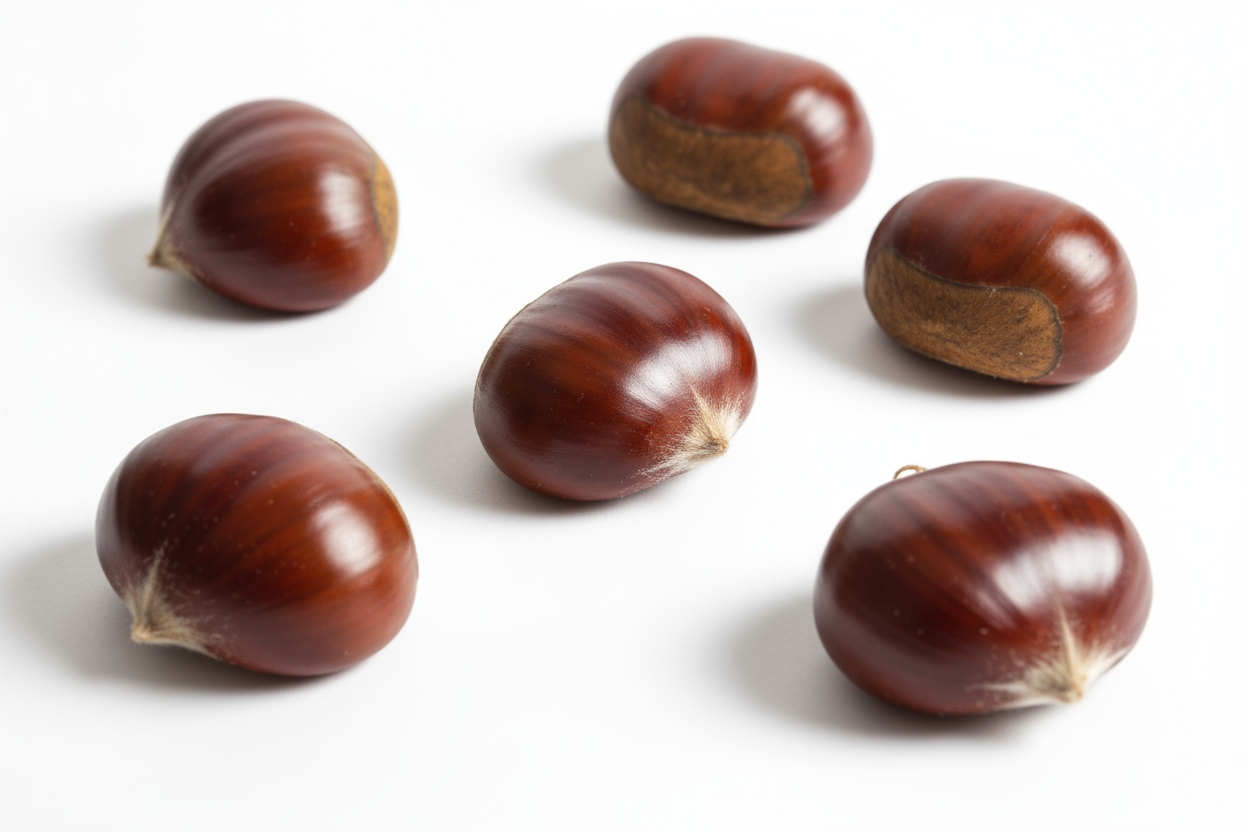 chestnut seeds on a white background