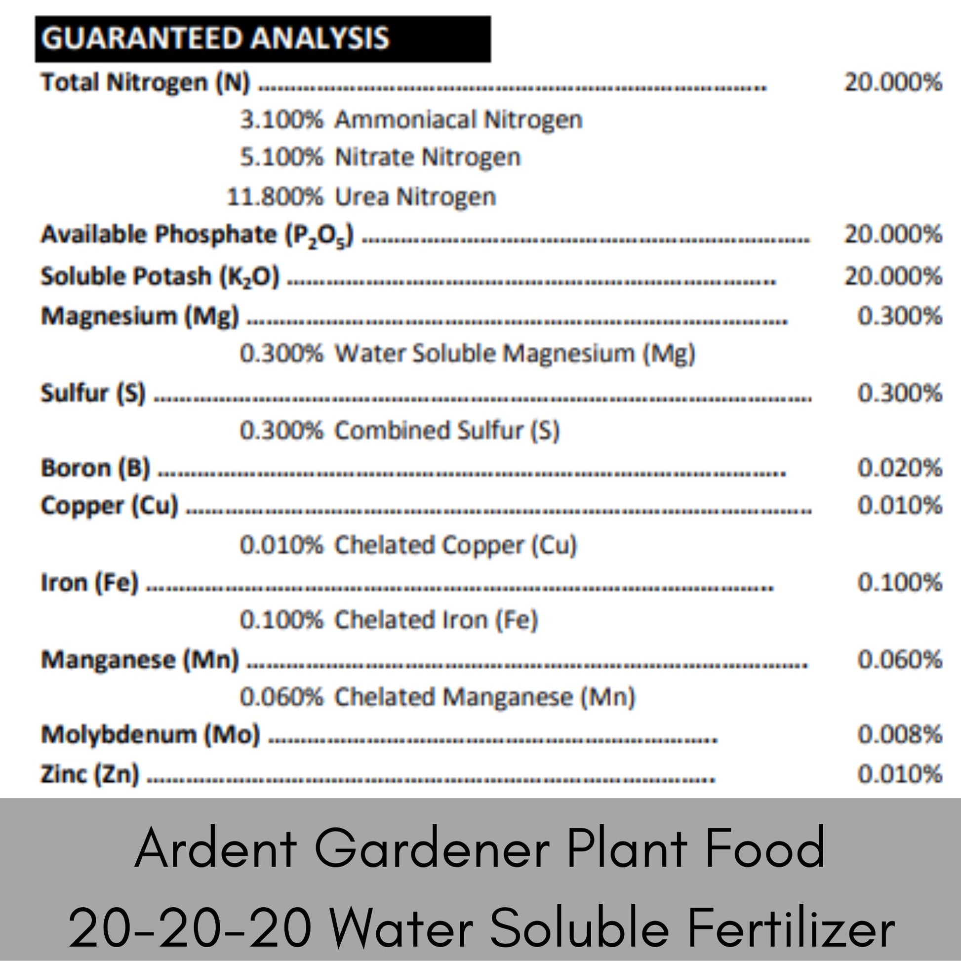 PLANT FOOD 20-20-20 Garden Fertilizer, Water Soluble, Great for all plants, 1 Tablespoon Per Gallon of Water, Garden Supplies, All Purpose