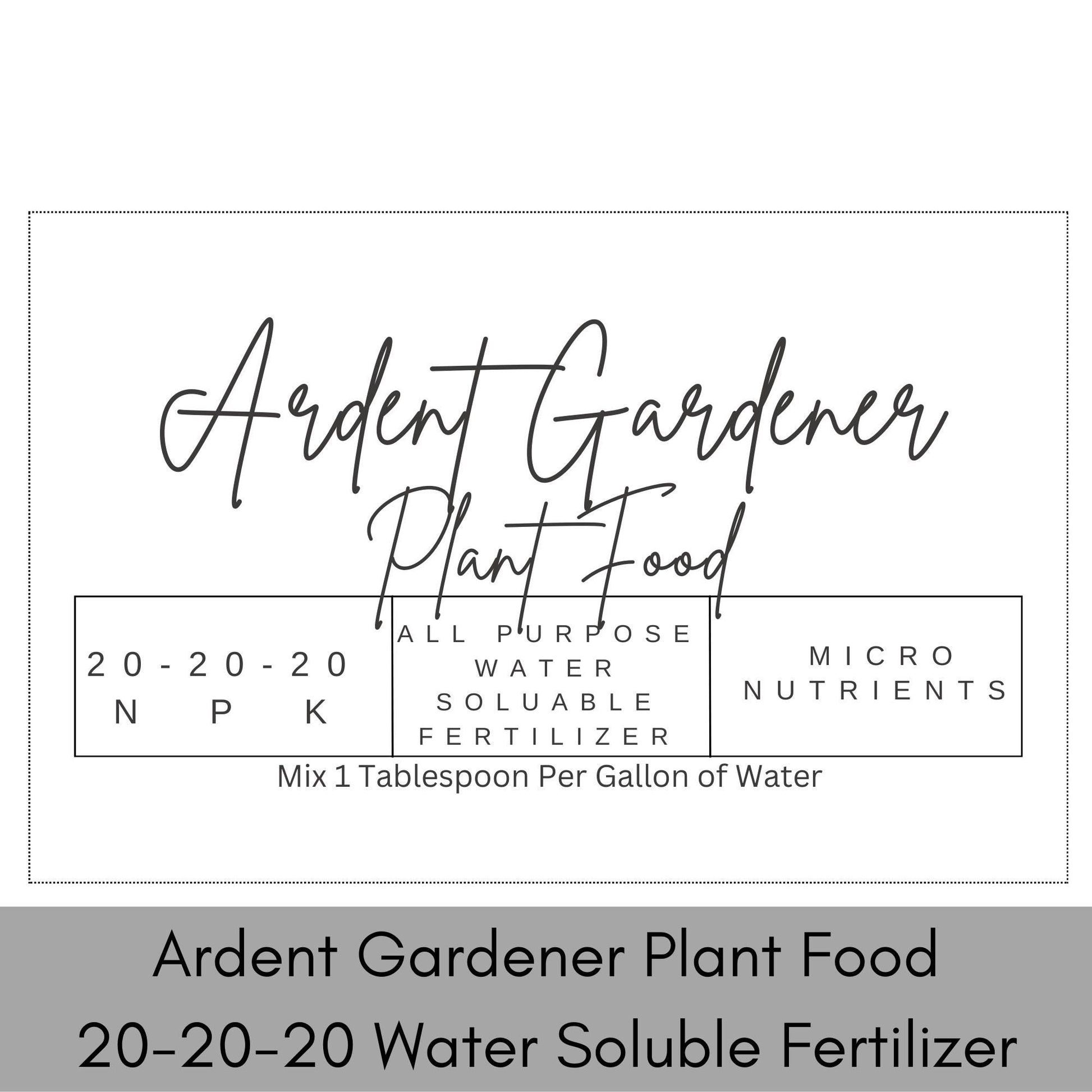 PLANT FOOD 20-20-20 Garden Fertilizer, Water Soluble, Great for all plants, 1 Tablespoon Per Gallon of Water, Garden Supplies, All Purpose