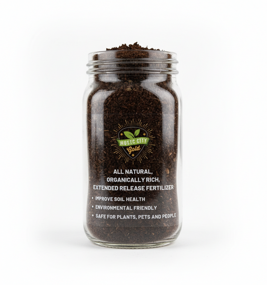 Advertisement for Music City Gold fertilizer on a blue background